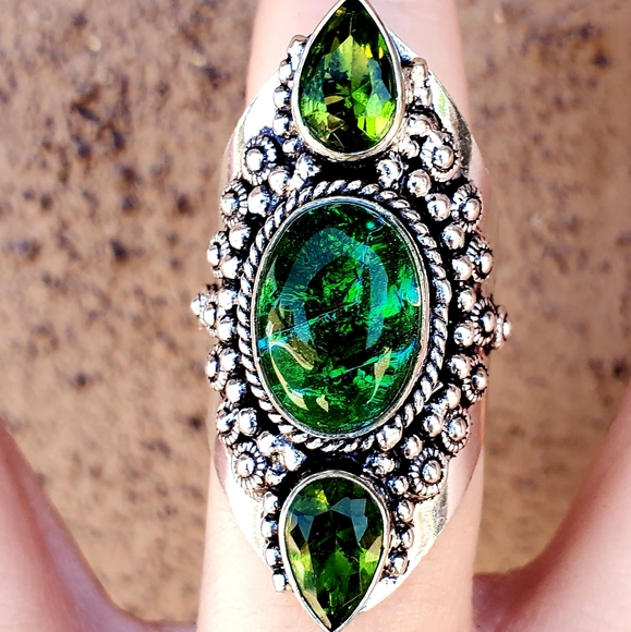 New Triplet Opal & Peridot 925 Silver Statement Ring. - Picture 11 of 15